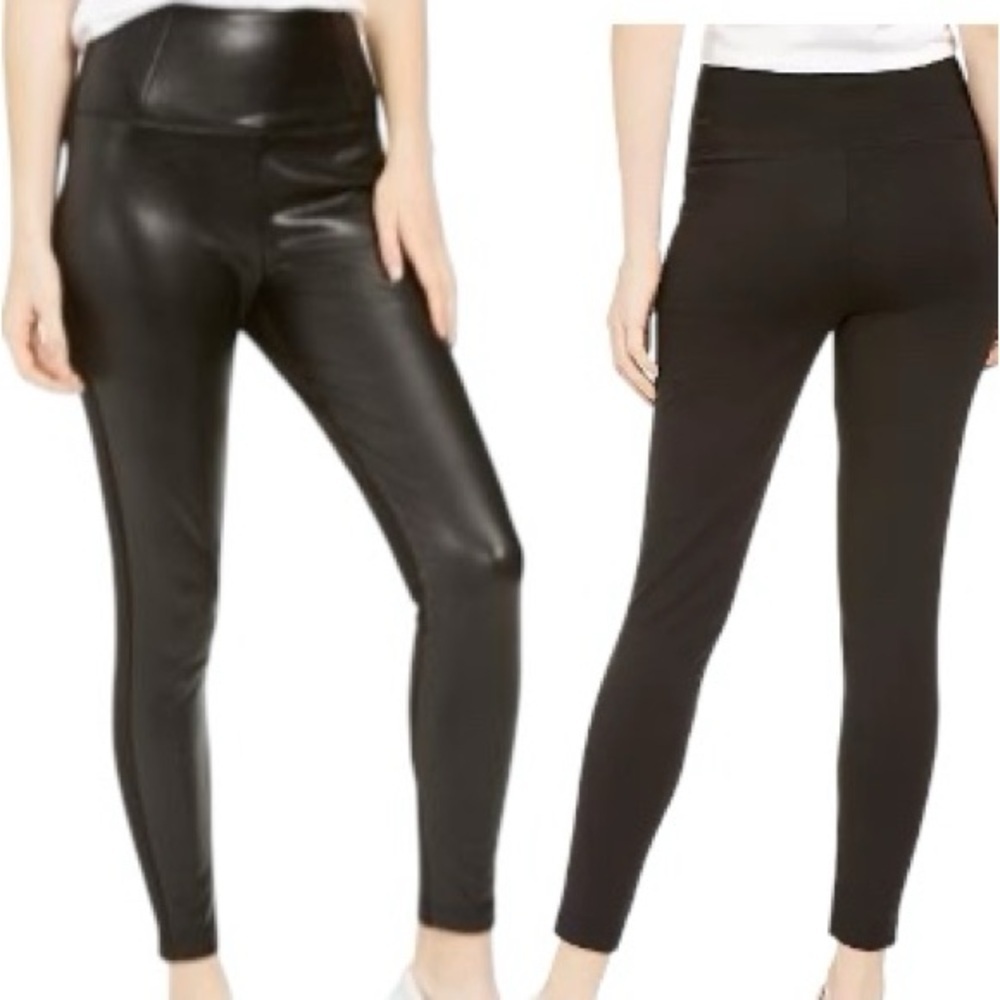 Love, Fire Juniors' Black Faux-Leather Leggings with Ponte-Knit Back | Size M